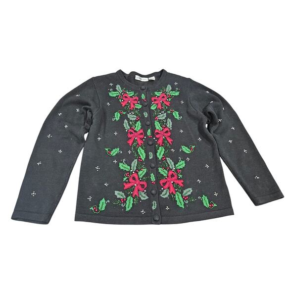 Vintage Victoria Jones Christmas Sweater Cardigan Holiday Beaded Embroidered S - Picture 1 of 7
